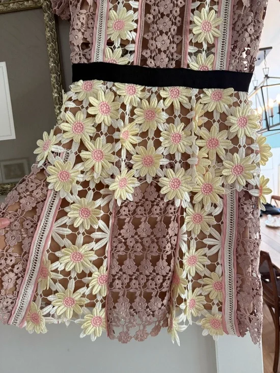 Self-Portrait Blush and Ivory Lace Appliqué Dress - Picture 5 of 10